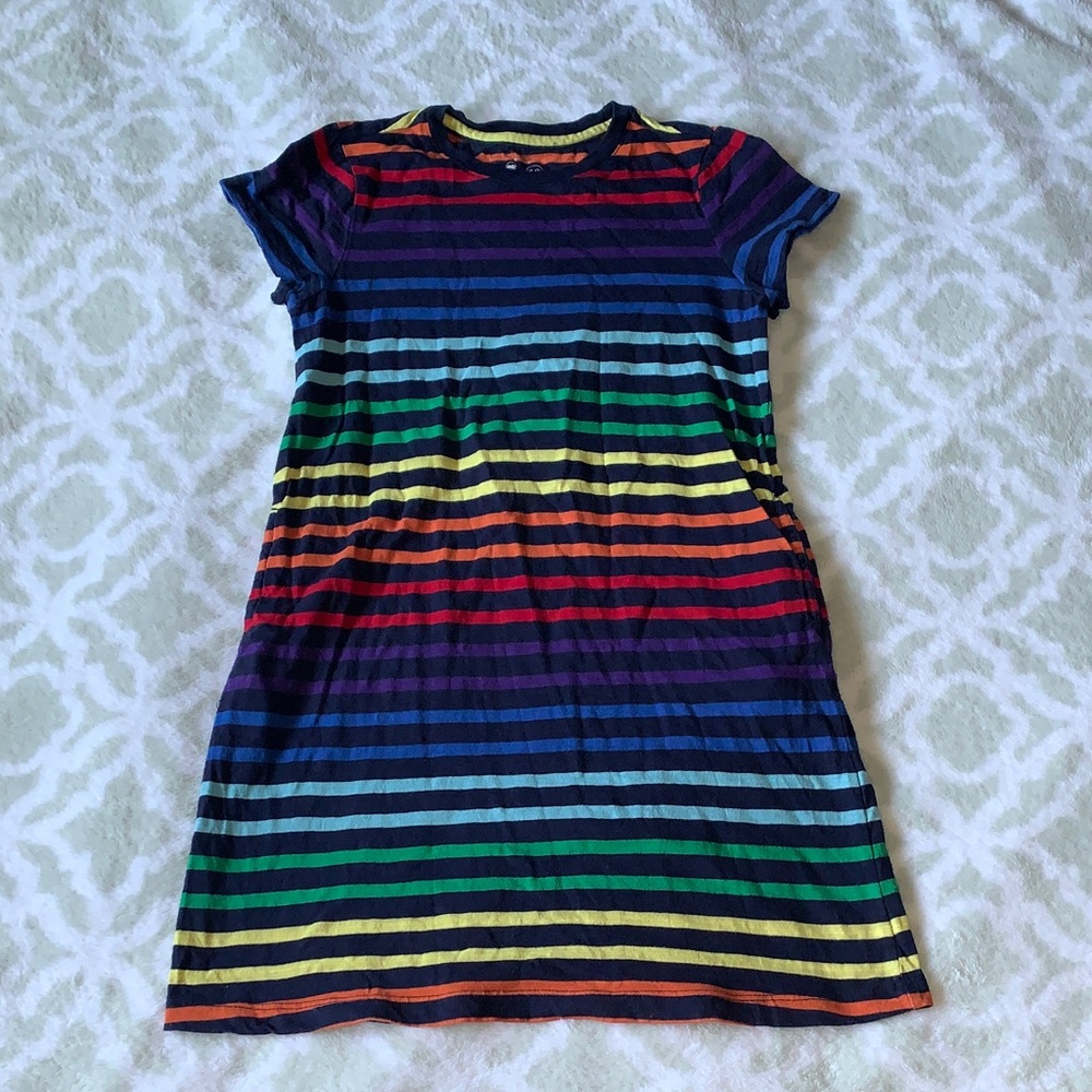Primary Navy and Red Striped Dress 8-9